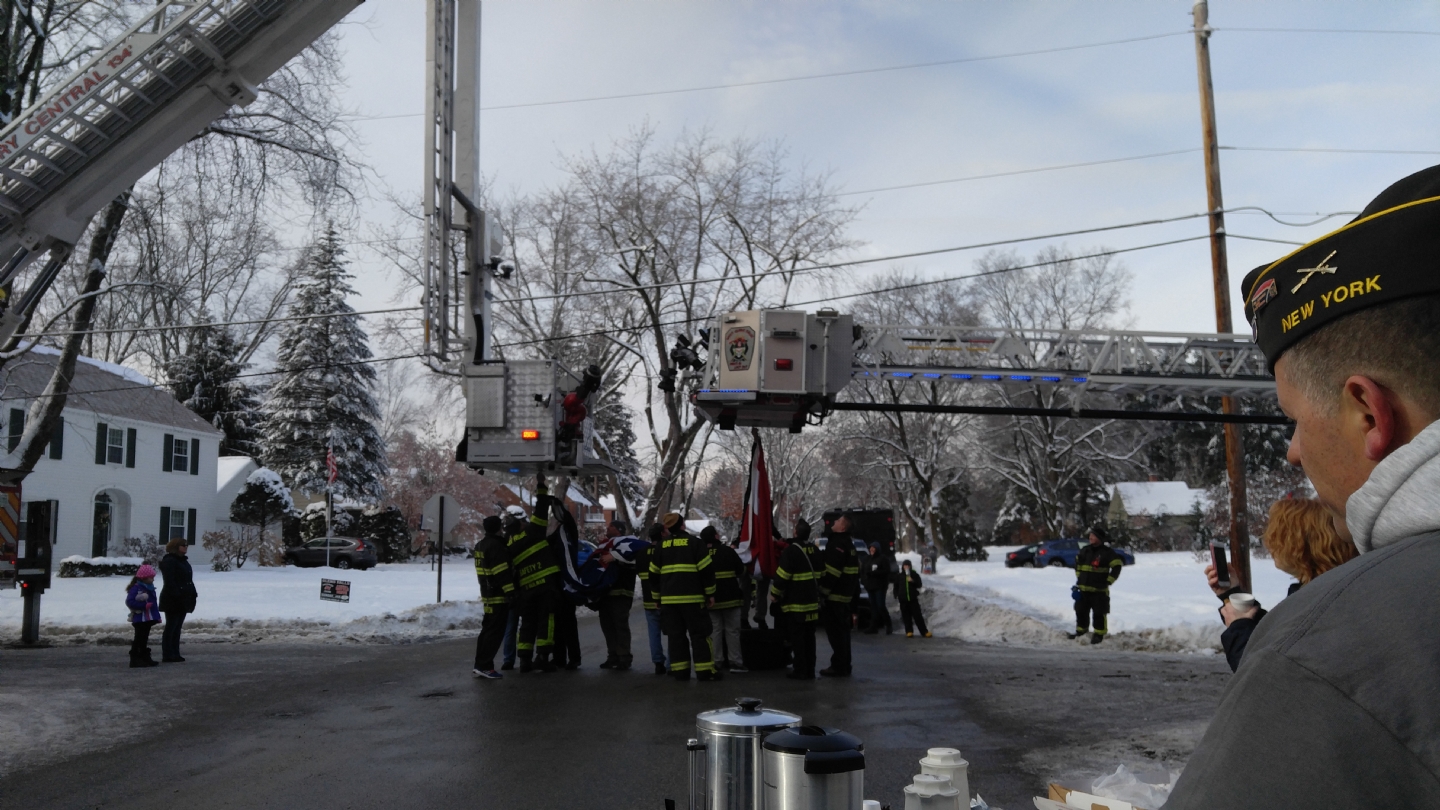 Seen here are the Glens Falls & South Glens Falls Fire Departments preparing to raise 